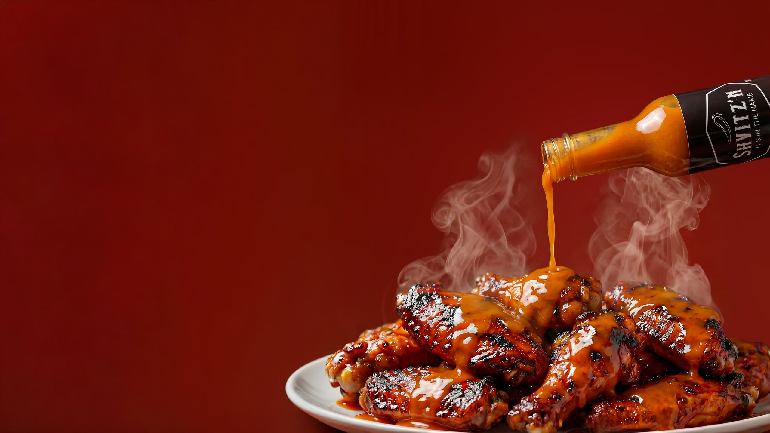 Shvitzn hot sauce drizzled over crispy wings 
