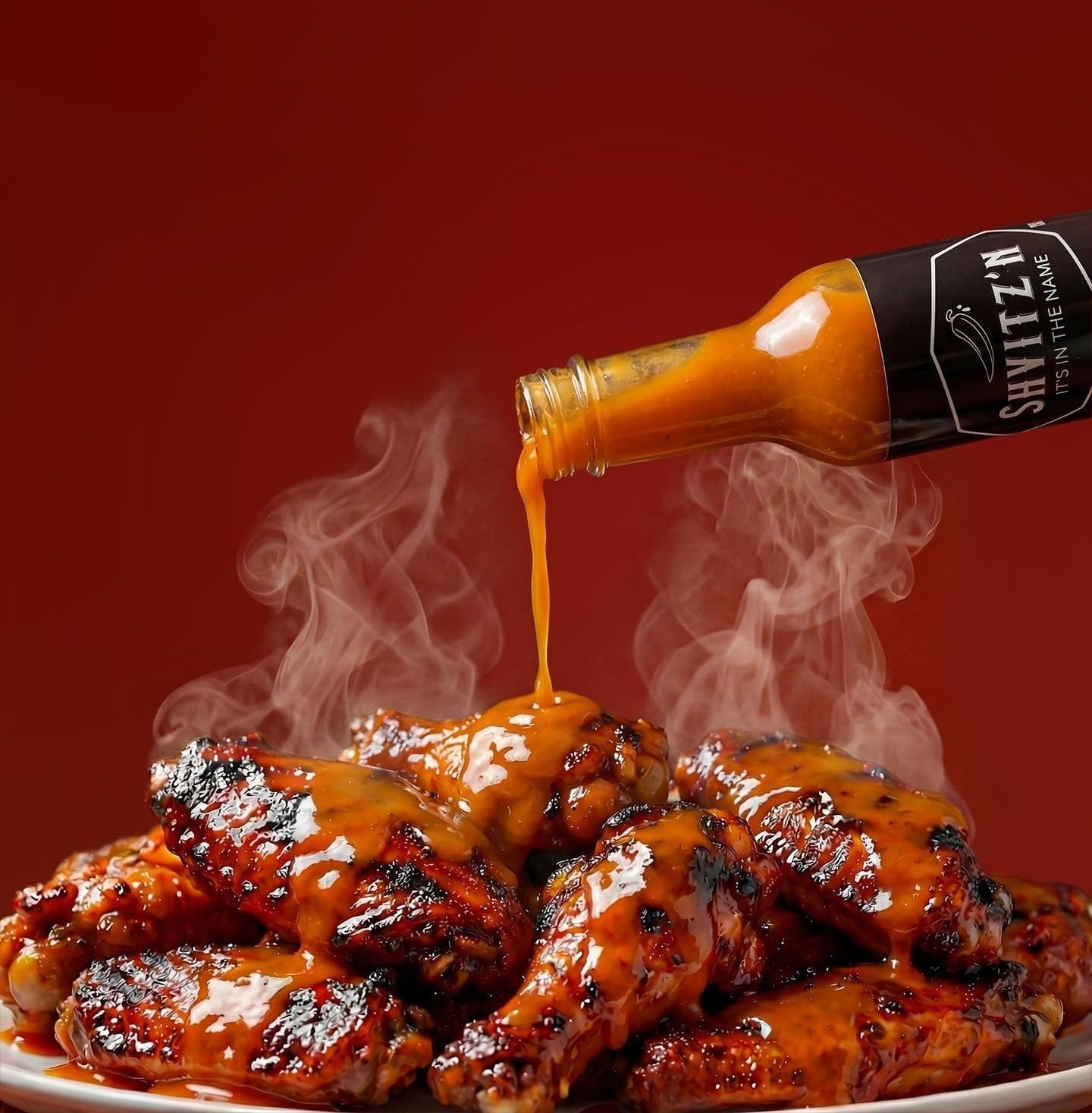 Shvitzn hot sauce drizzled over crispy wings 
